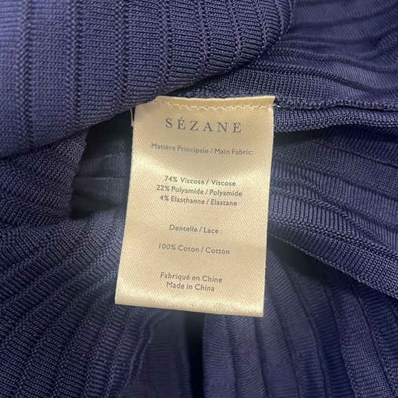 La Maille Sezane Jasmine Navy Lace Trim Mini Dress Size M - Picture 9 of 10